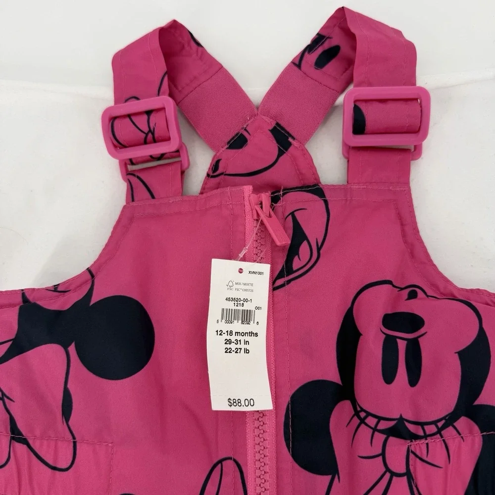 Disney Baby Gap 12-18M‎ Minnie Mouse Snow Suit Water Resistant Fleece Lined Pink